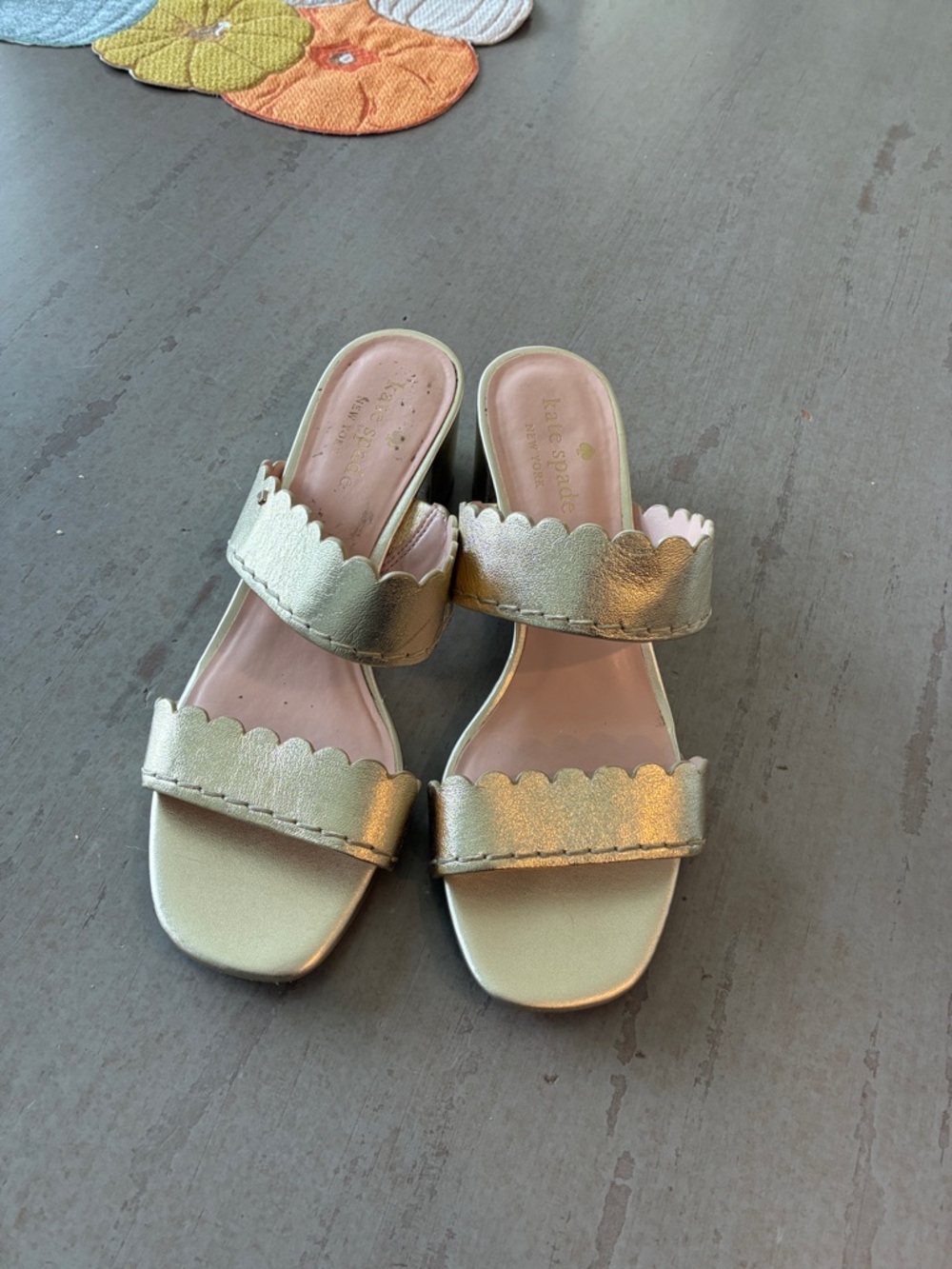 kate spade metallic gold scalloped double-strap sandals